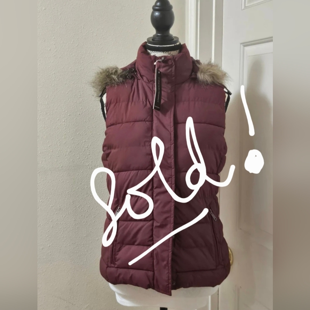 Banana Republic Burgundy Jacket with Faux Fur Trim